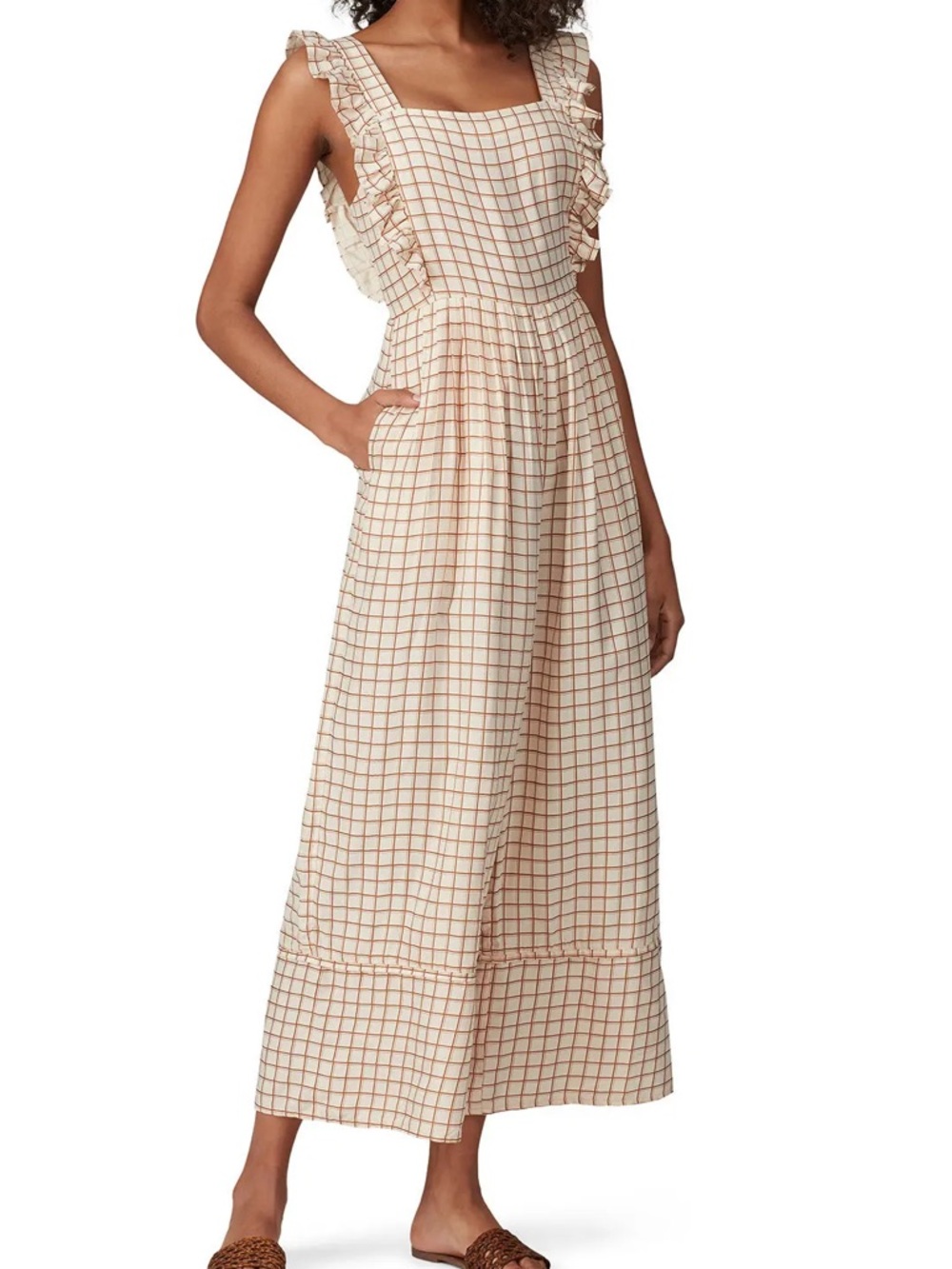 SANCIA The Ines Jumpsuit was n Cream with Rust Check Small